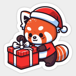 Red Panda Wrapping Present Christmas - For Red Panda Lovers Sticker